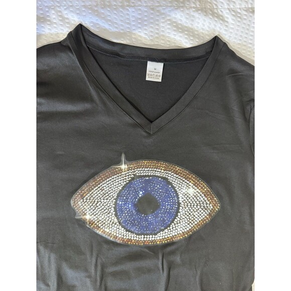 Women's T-Shirt 2D Print Evil Eye No Reinstones Short Sleeve Medium Size - Picture 12 of 13